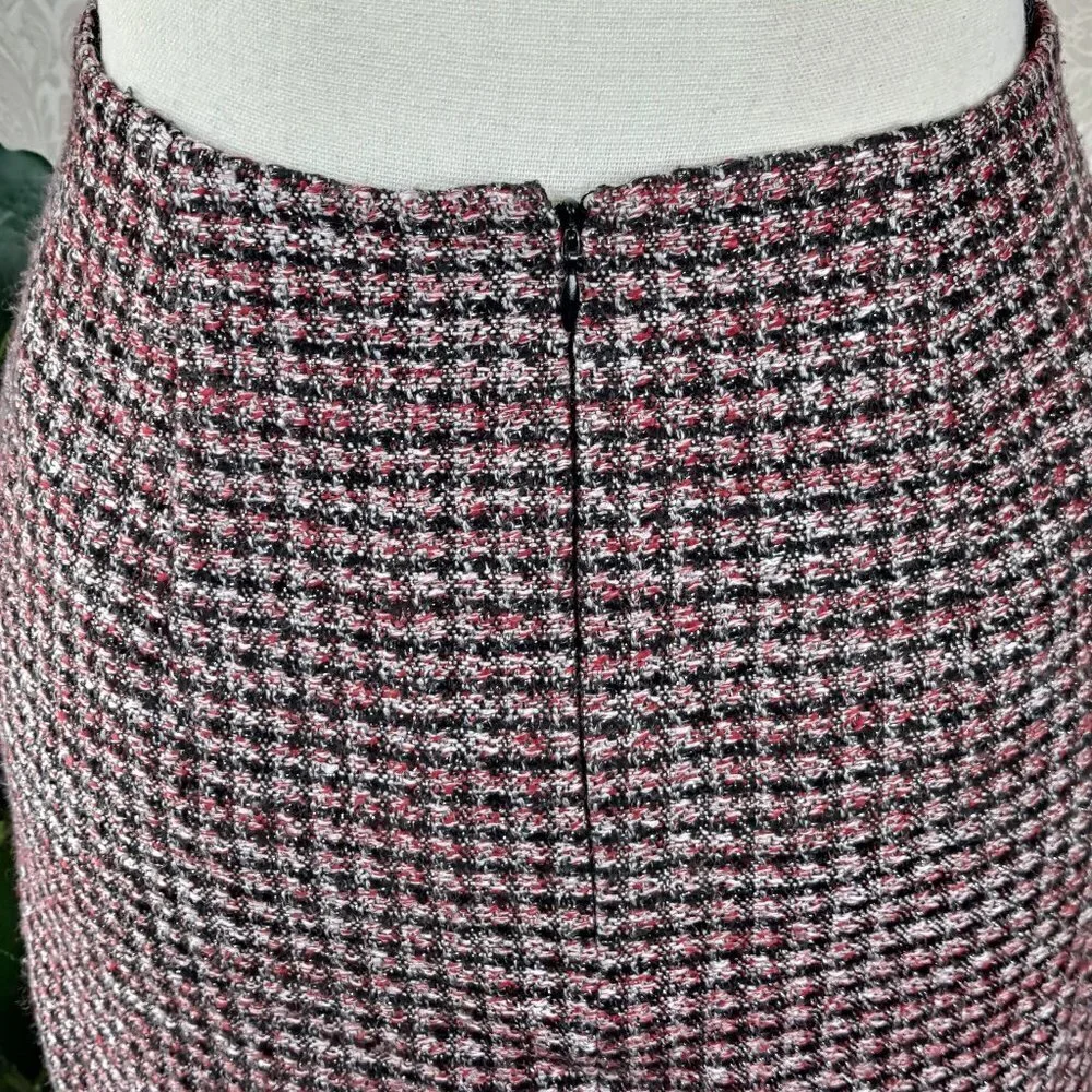 WHBM Size 4 Pink and Black Metallic Tweed Mini Skirt Lined Back Zip EUC